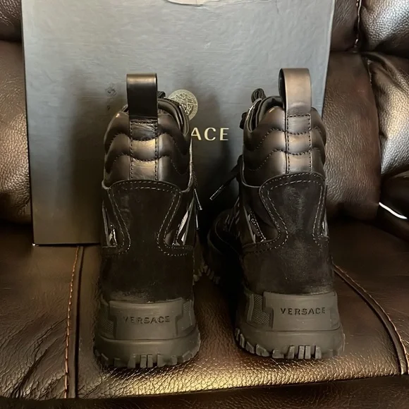 Versace La Greca leather suede monogram combat Boots NWB - Picture 5 of 7